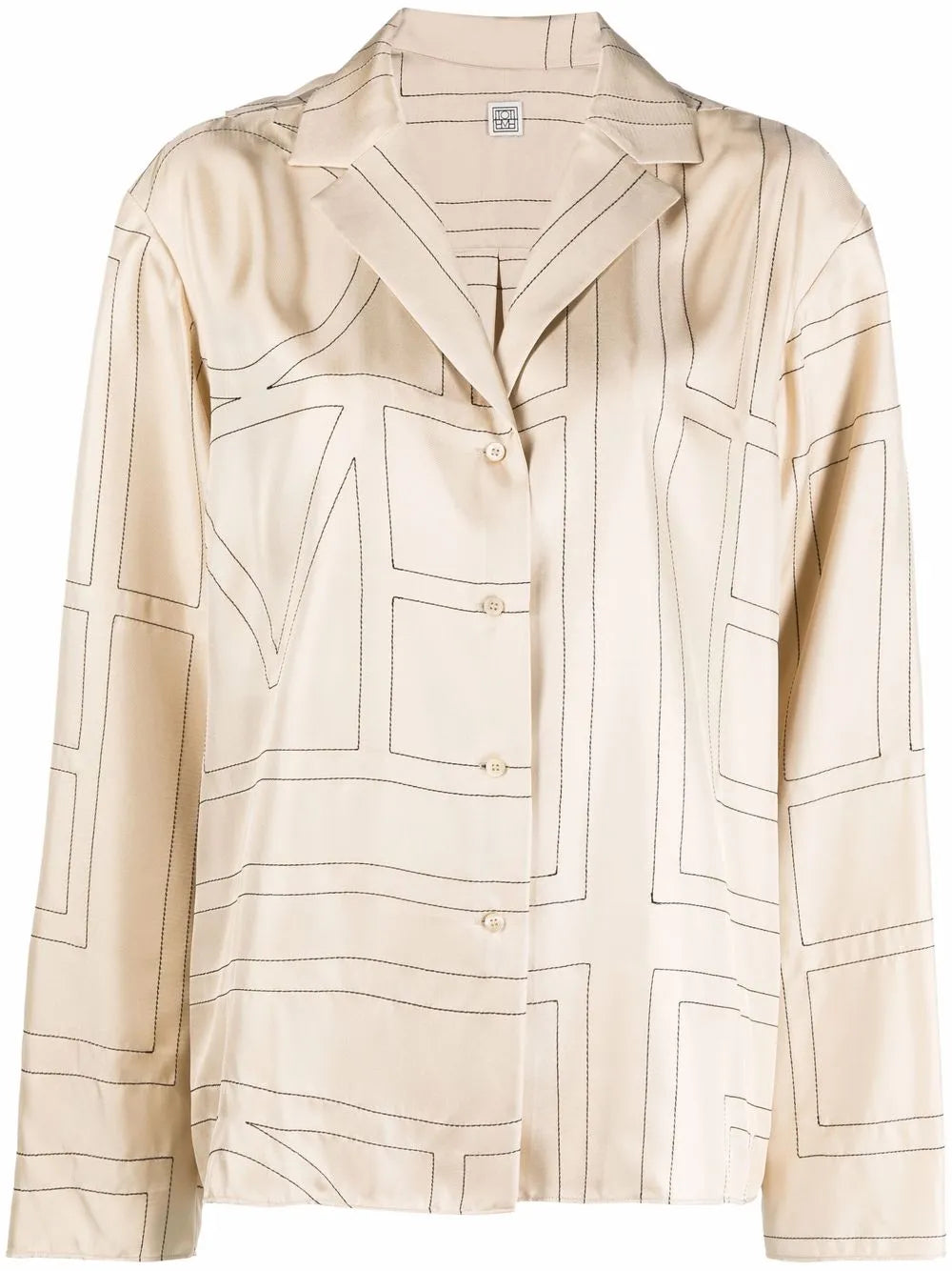 TOTEME Women's Ivory Black Monogram Silk Long Sleeve Pyjama Shirt