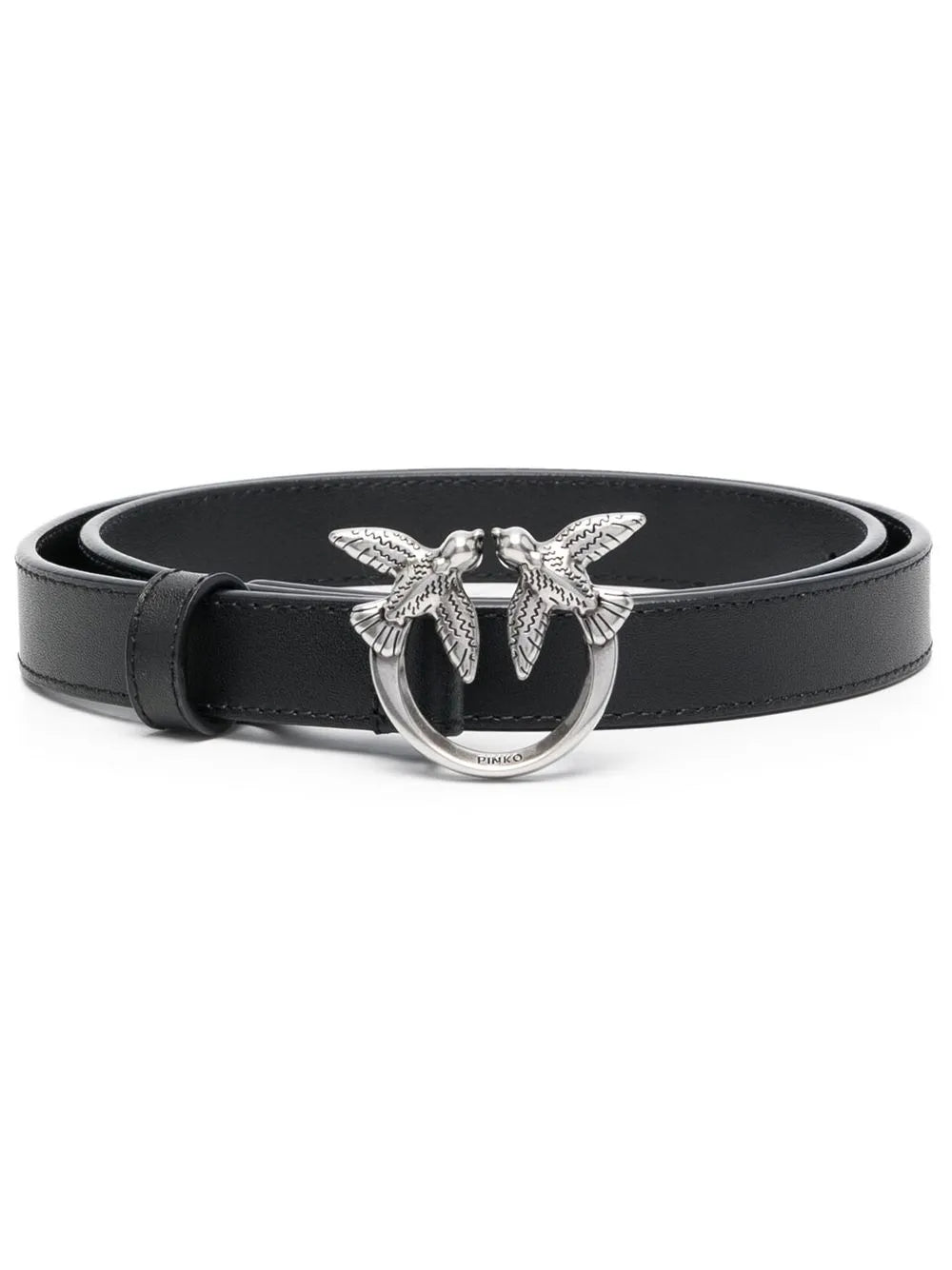 PINKO Love Bird Buckle Black Leather Adjustable Fashion Belt