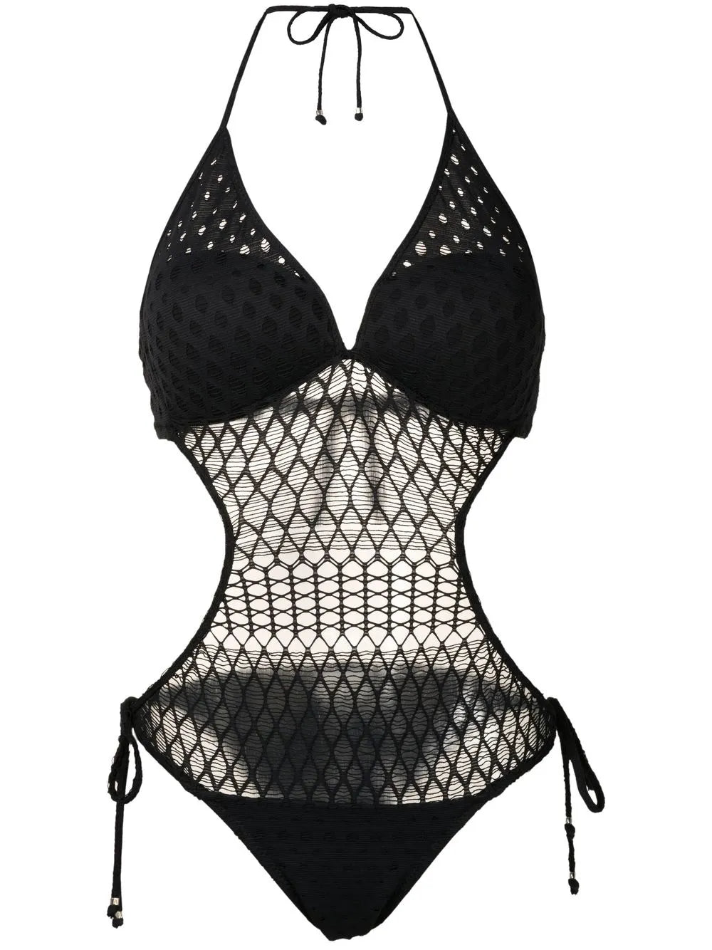 Amir Slama Black Cut Out Mesh One Piece Swimsuit with Tie Fastenings