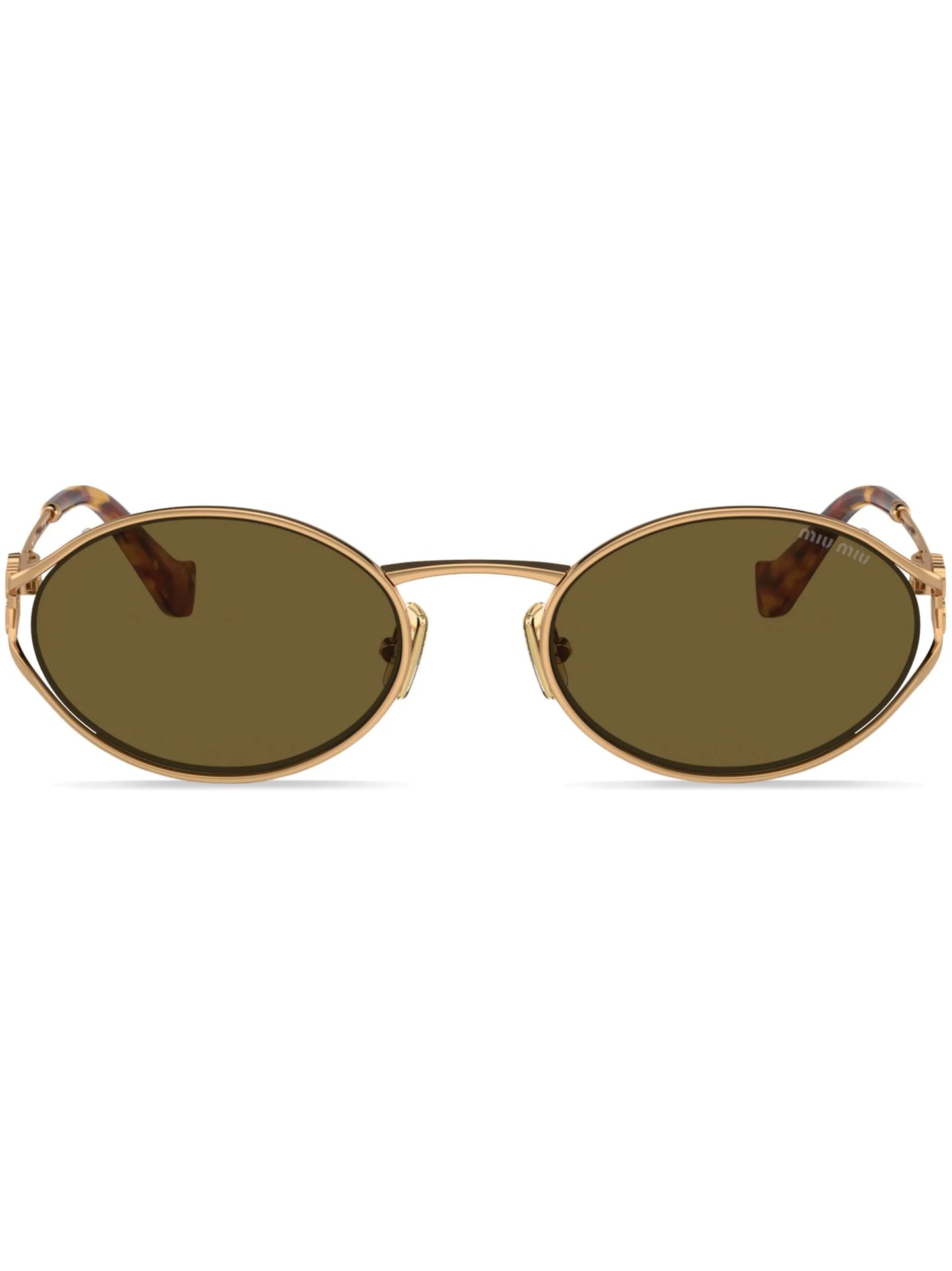 Miu Miu oval sunglasses with gold frame and tinted lenses for UV protection