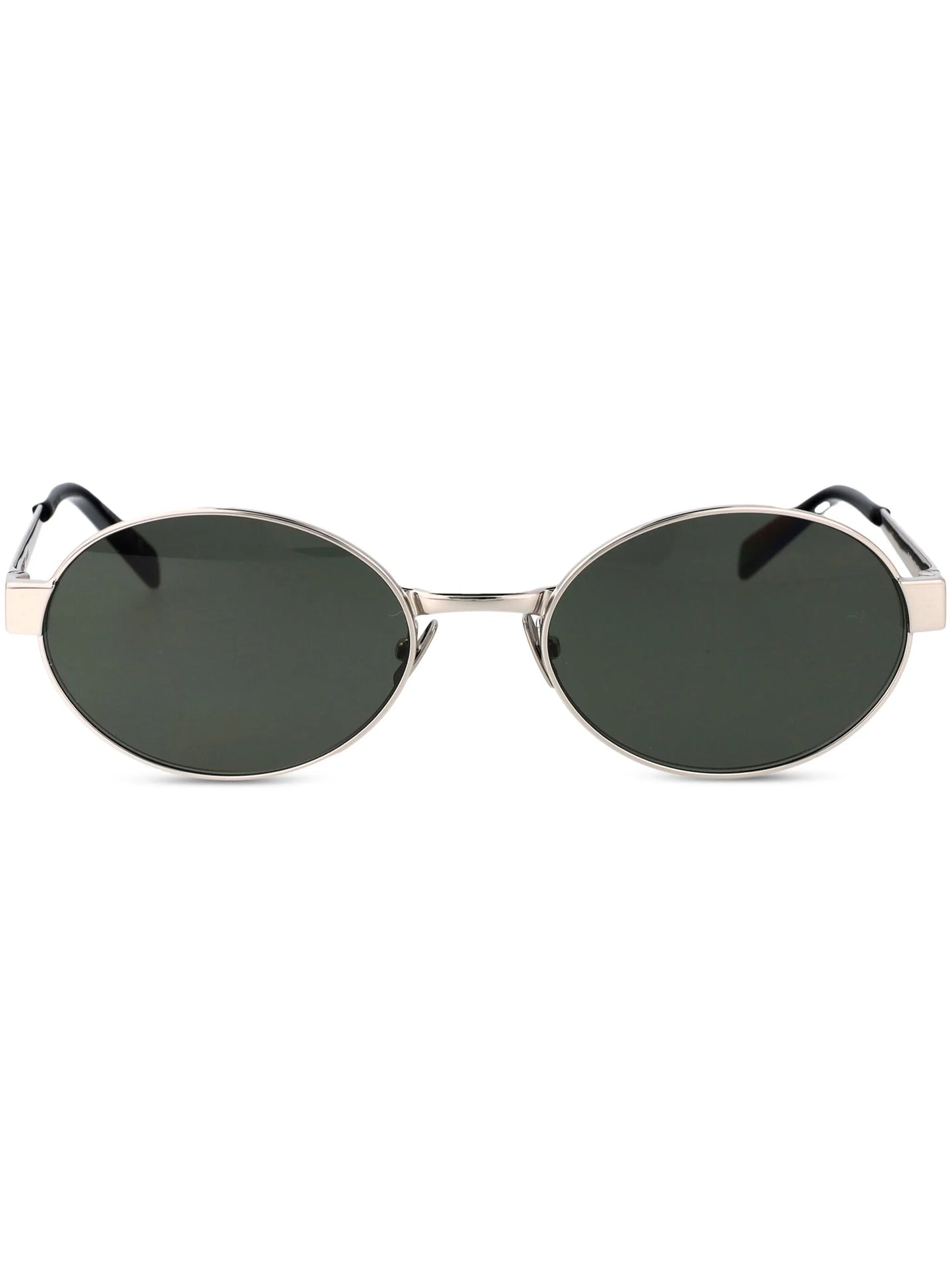 Saint Laurent oval sunglasses with silver frame and green UV lenses
