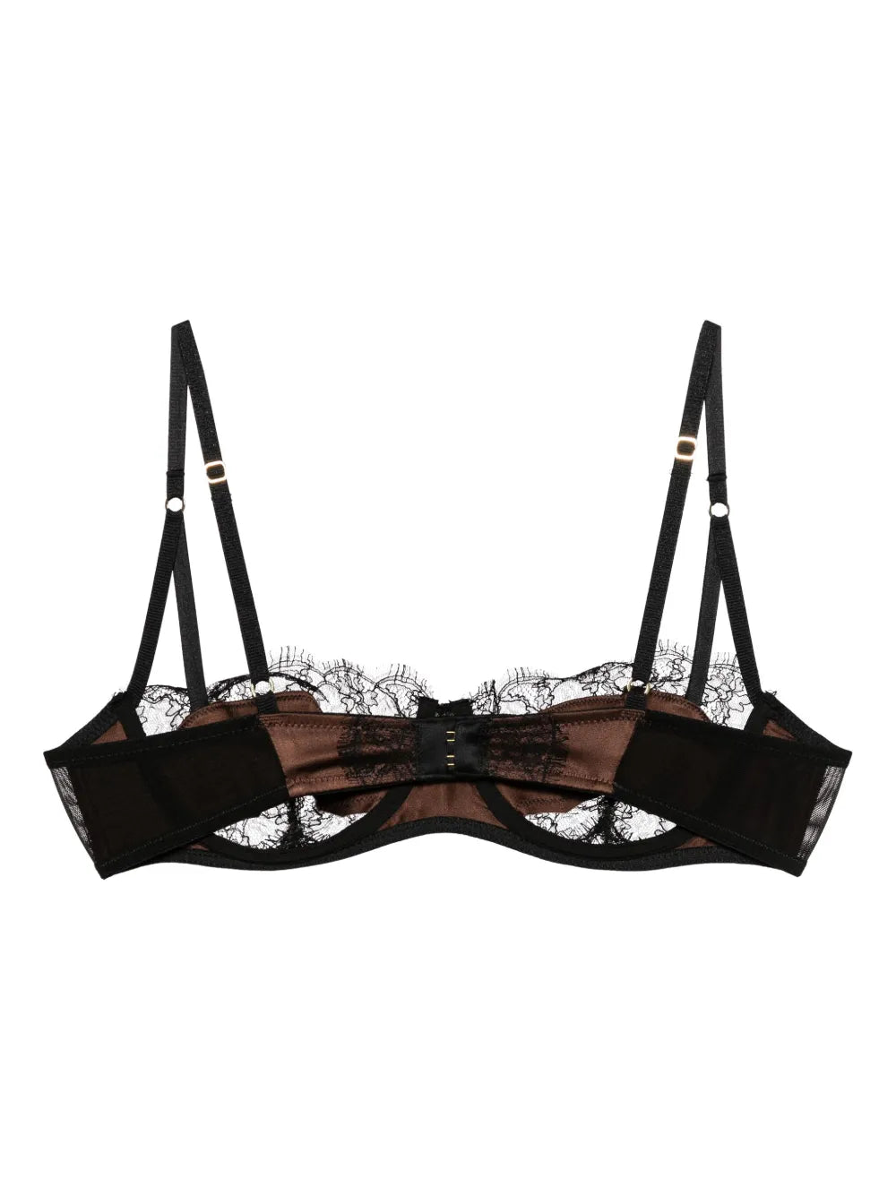 Kiki De Montparnasse Chocolate Brown Silk Lace Inset Balconette Underwire Bra