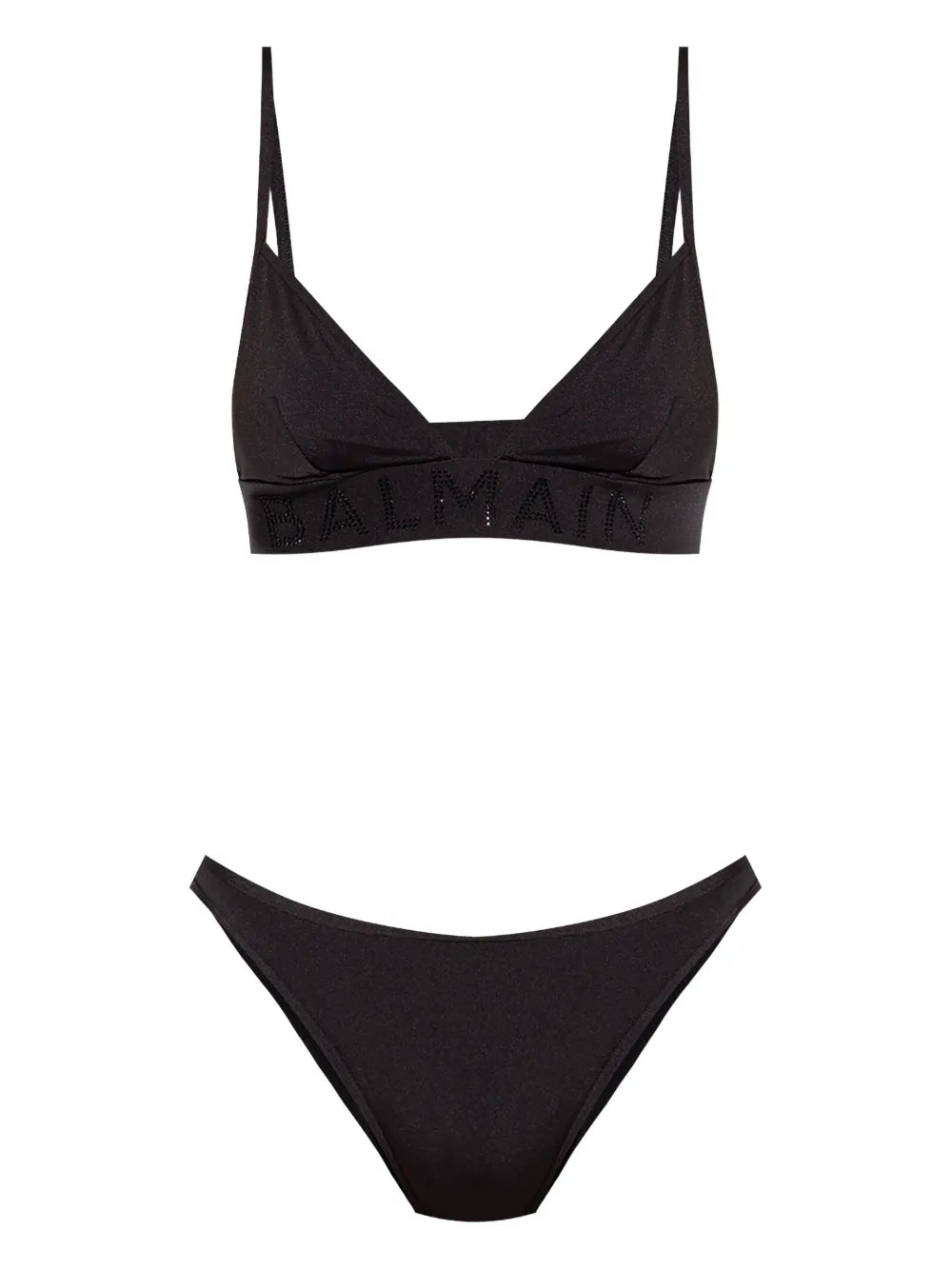Balmain Black Rhinestone Embellished Stretch Bikini Set For Women