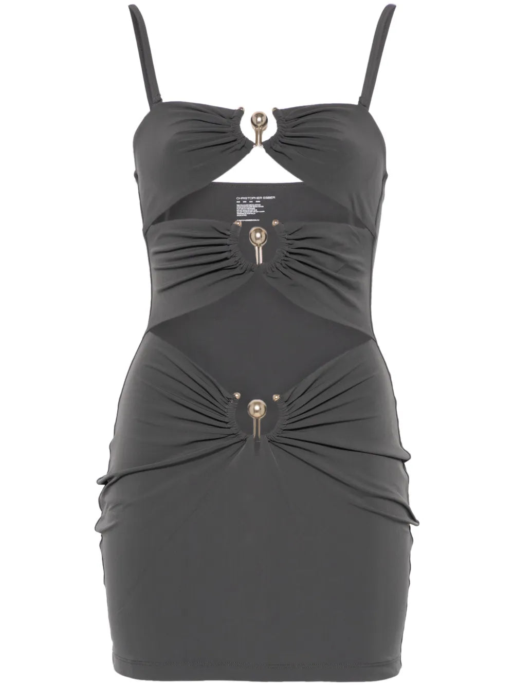Christopher Esber Grey Pierced Orbit Mini Dress With Stretch Fit Design