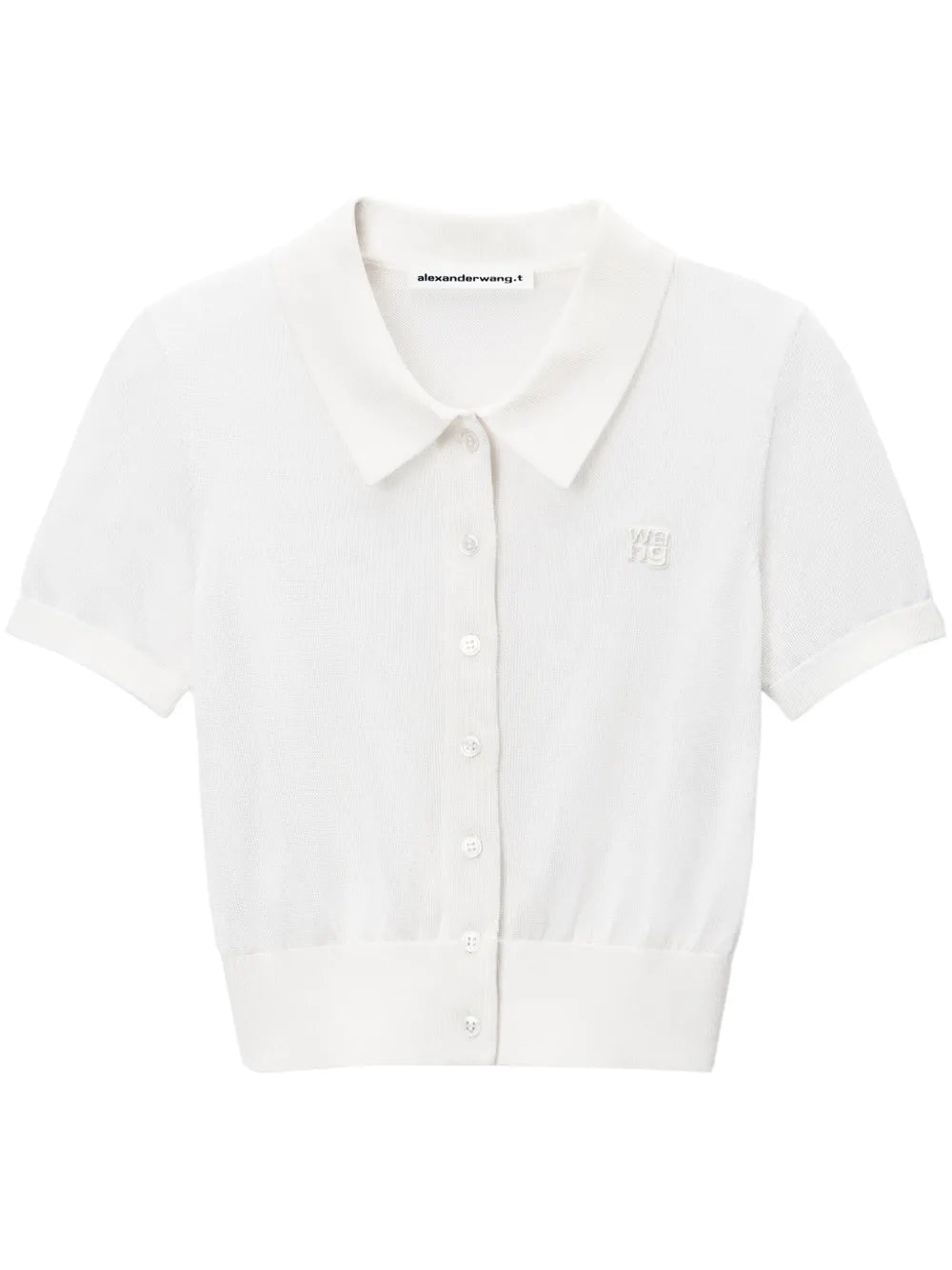 Alexander Wang Women's White Logo Embroidered Polo Cardigan Stylish Elegant Layering