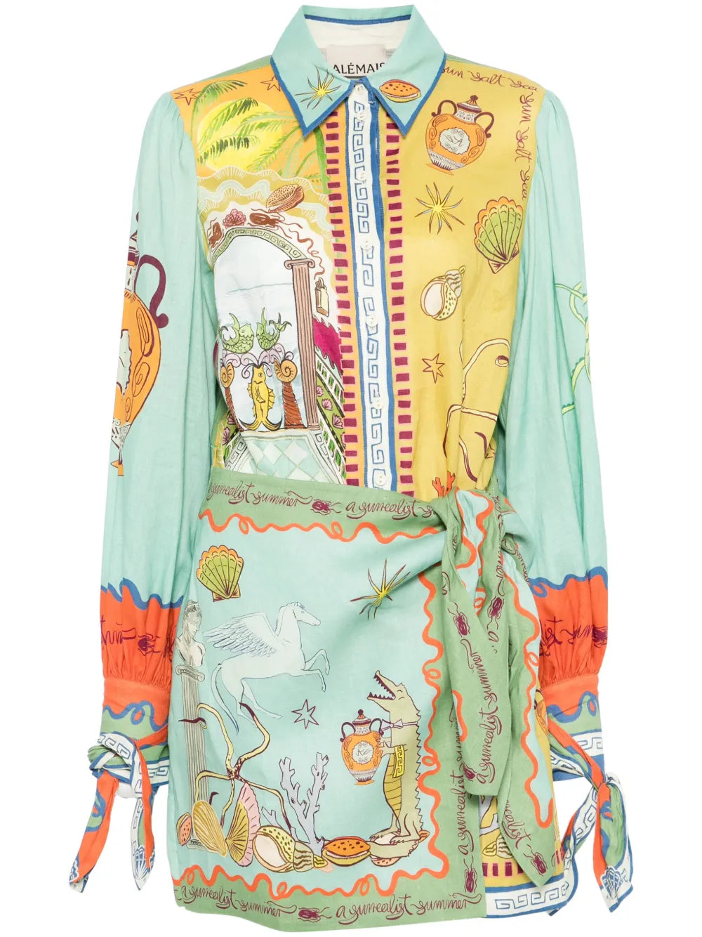 ALEMAIS Surrealist Summer Green Mini Dress