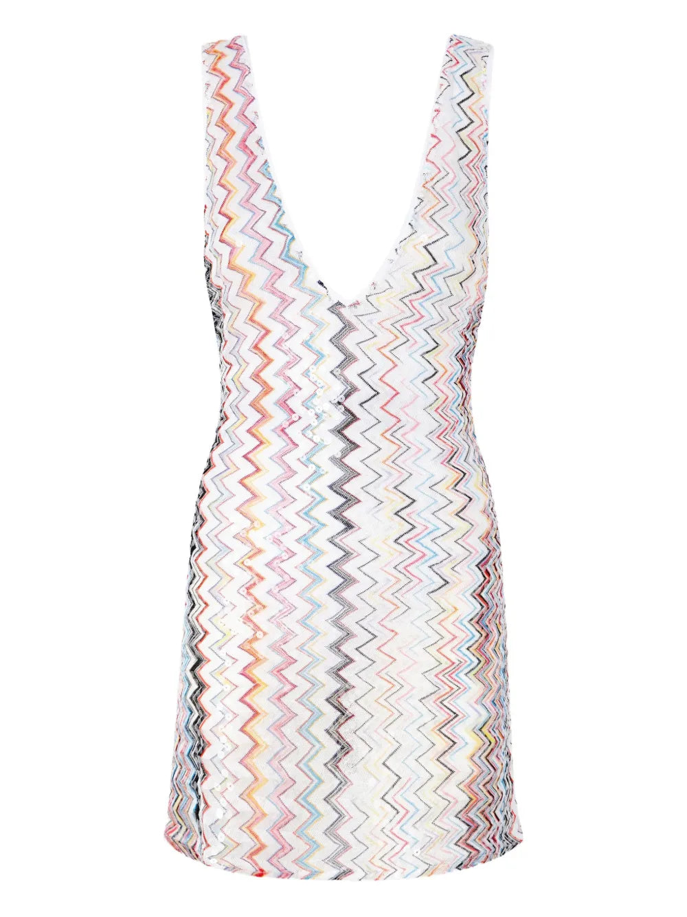 Missoni White Zigzag Pattern Sleeveless V Neck Mini Dress Elegant