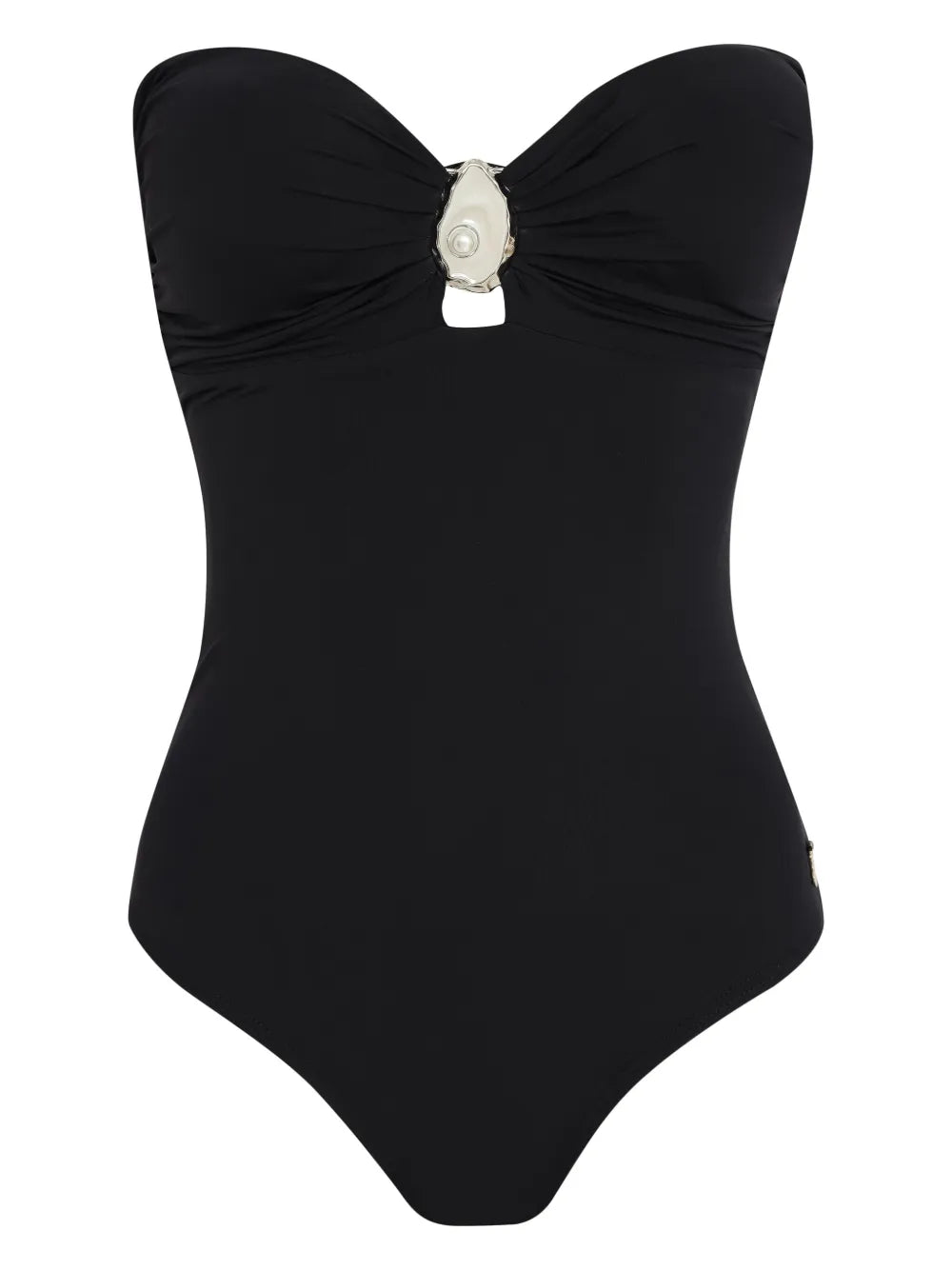 Black Brigitte Shell Appliqué One Piece Swimsuit with Detachable Straps
