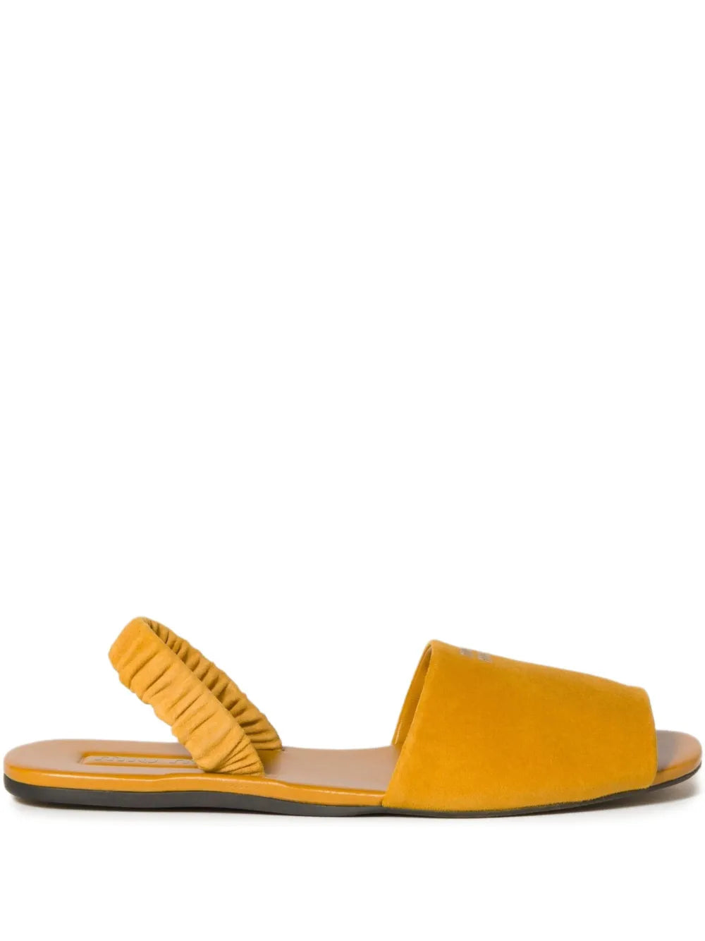 Elegant Miu Miu Ruched Yellow Suede Heeled Sandals for Women
