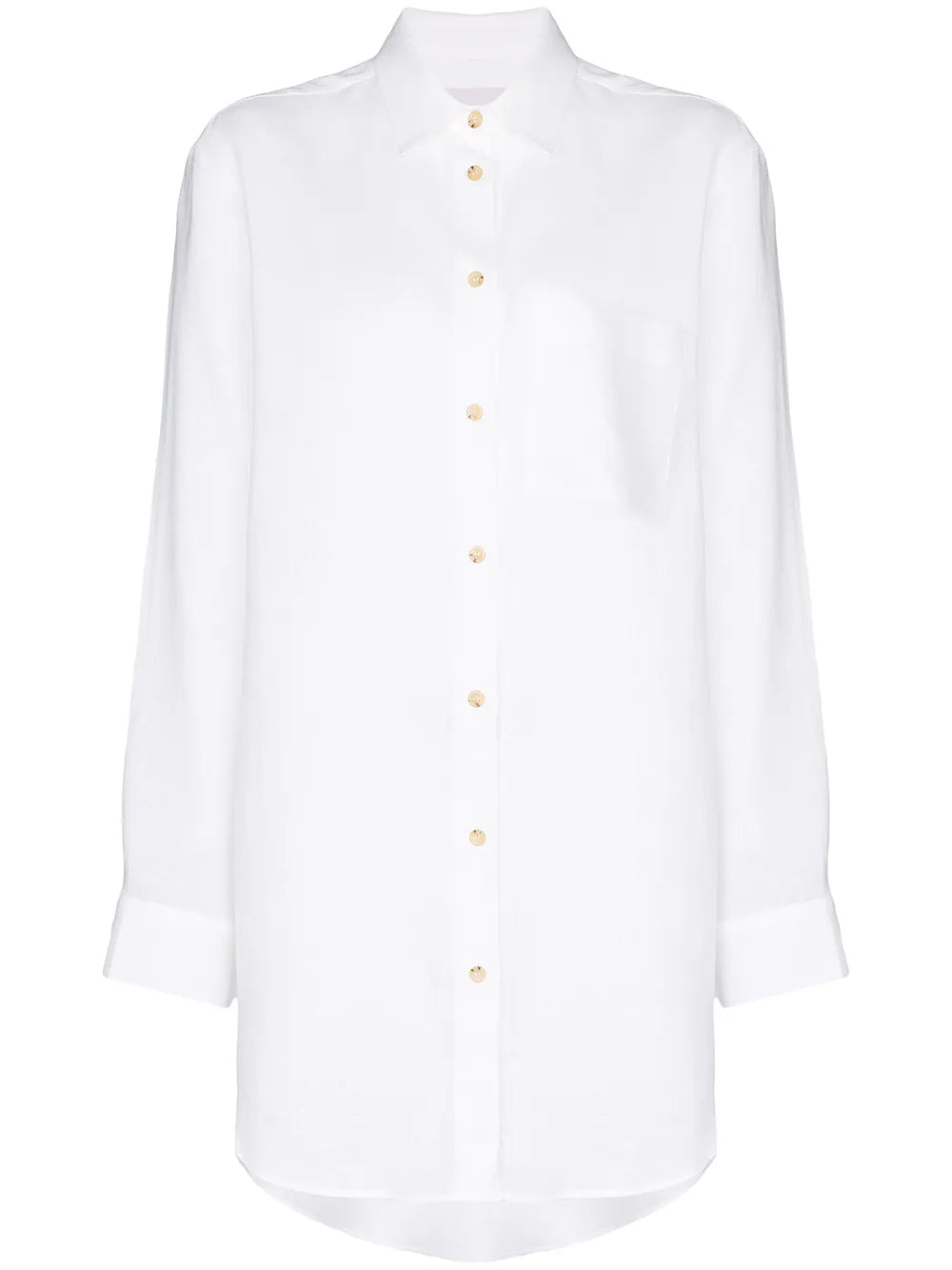 Asceno White Oversized Linen Shirt With Long Sleeves And Curved Hem