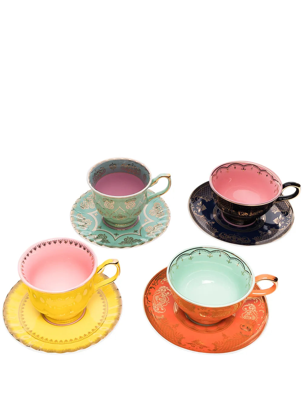 Pols Potten Grandpa Blue Glazed Ceramic Teacups Set of 4 Premium