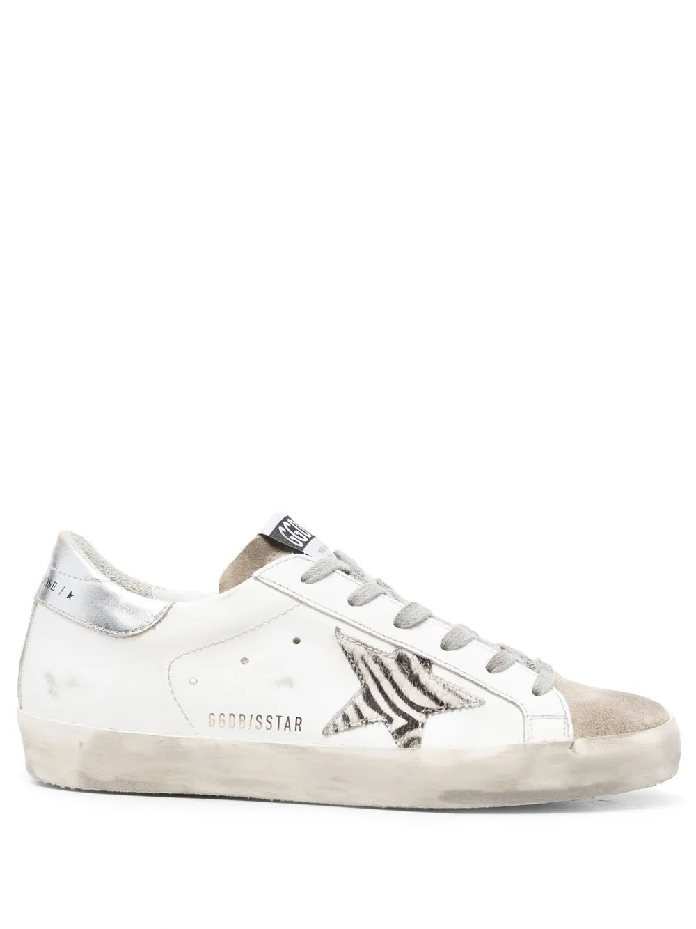 Golden Goose Super Star Women's Low Top White Leather Sneakers with Metallic Heel and Star Patch