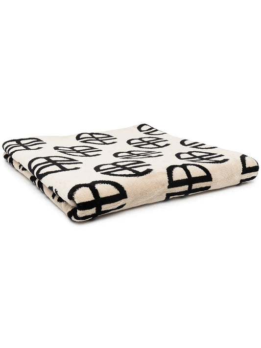 Anine Bing Monogram Two Tone Black Cotton Beach Towel Accessory