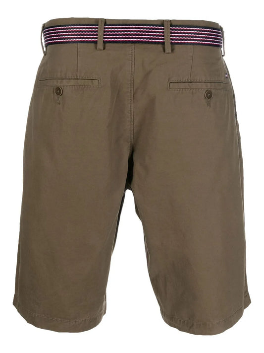 Tommy Hilfiger Military Green Belted Cotton Bermuda Shorts Stylish