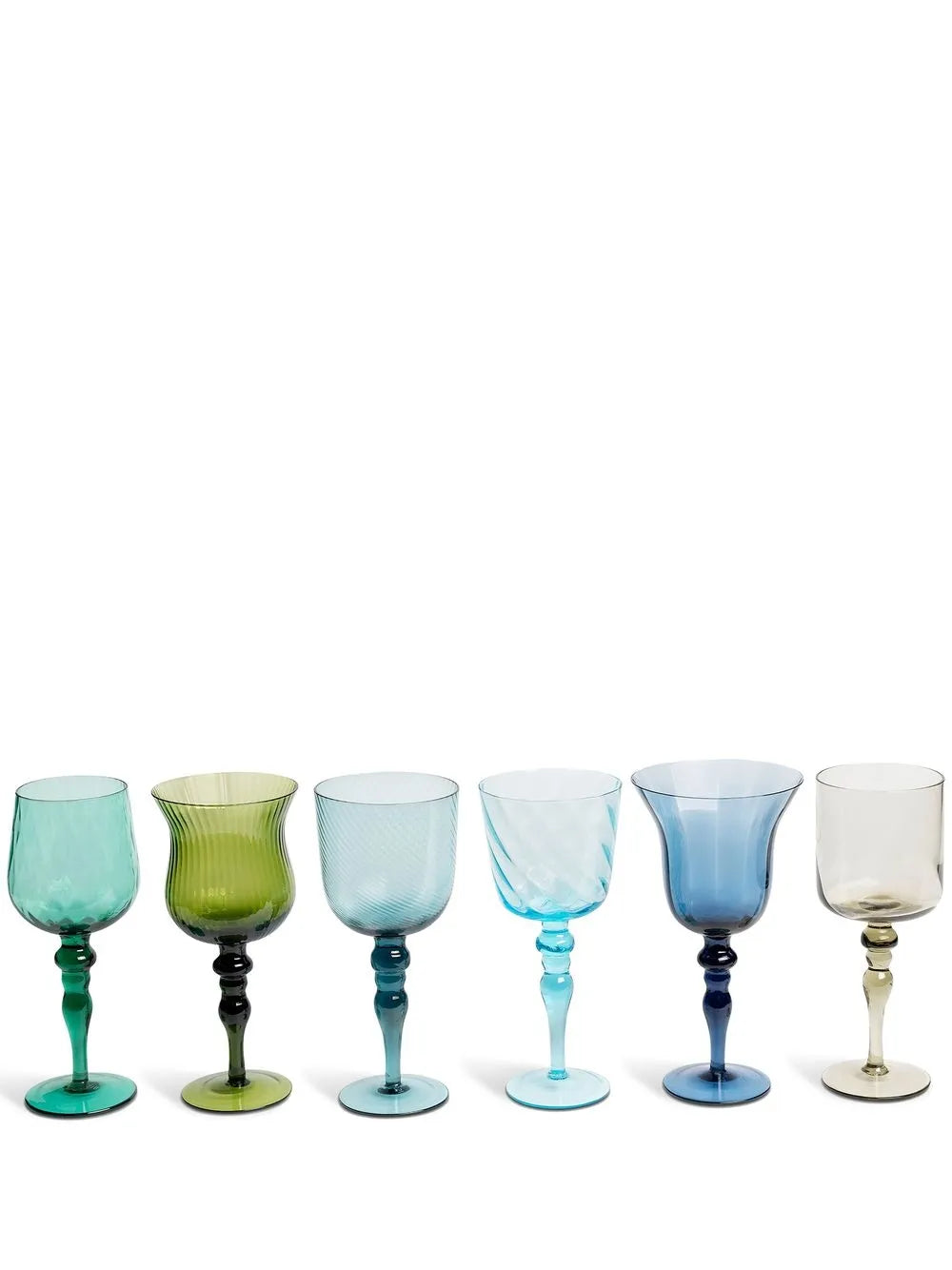 Bitossi Home Multicolor Hand Blown Assorted Wine Goblets Set of Six