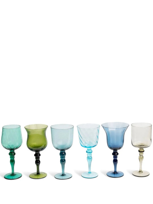 Bitossi Home Multicolor Hand Blown Assorted Wine Goblets Set of Six