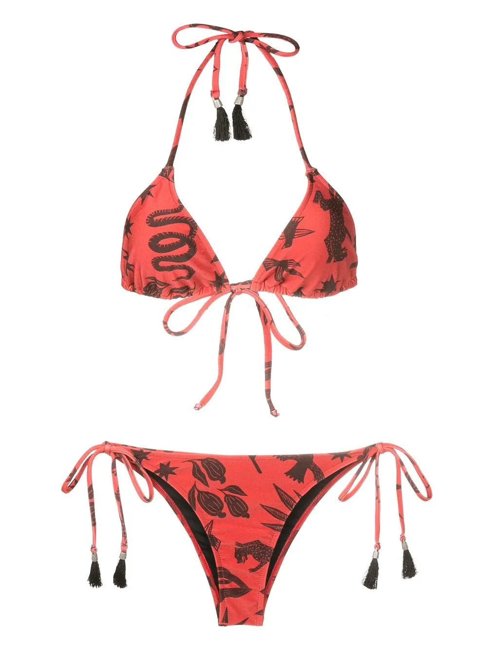 Lygia And Nanny Maya Tassel Trim Brown Stretch Bikini Set