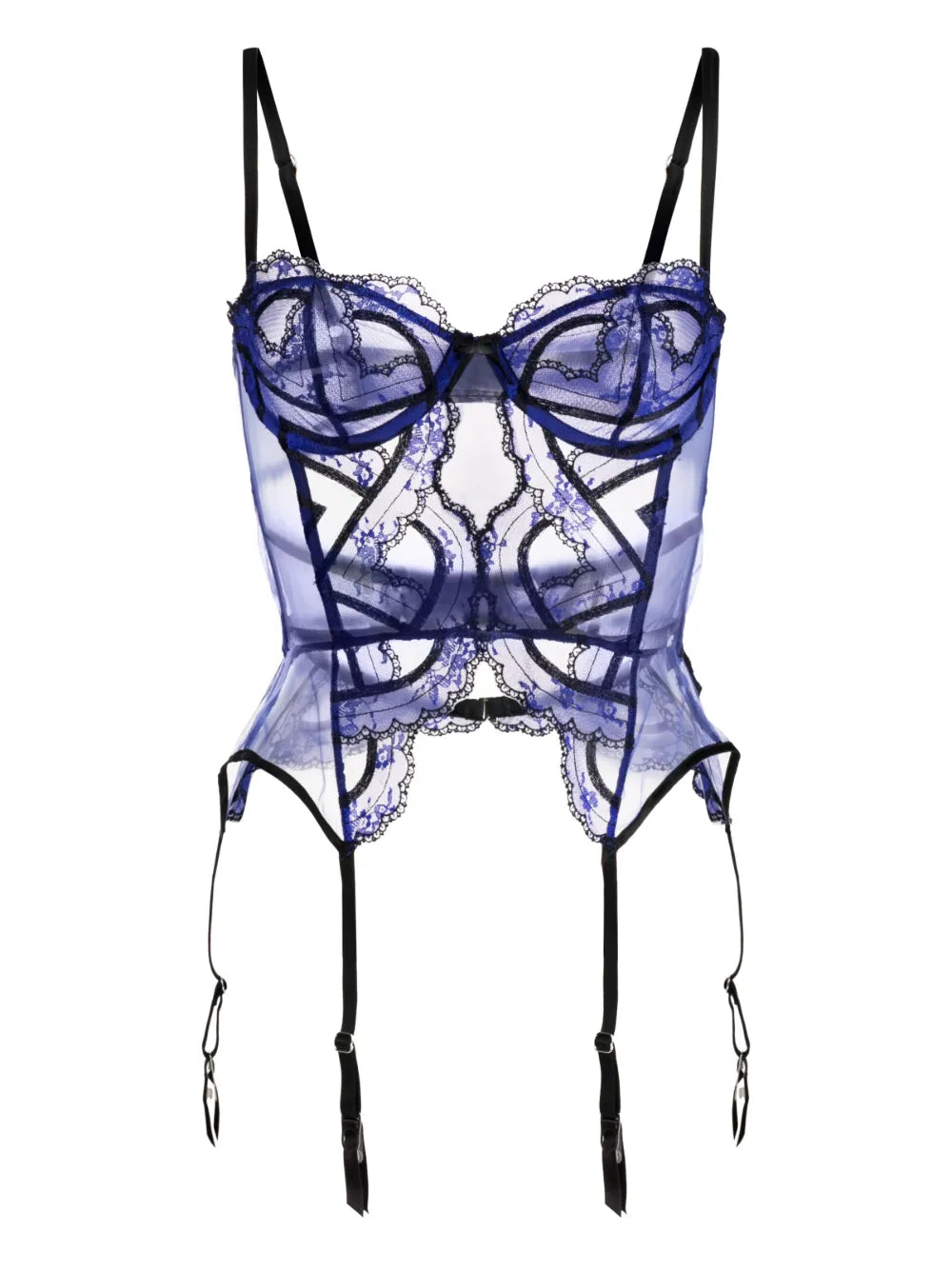 Fleur Du Mal Luxury Embroidered Hendrix Garter Basque Blue