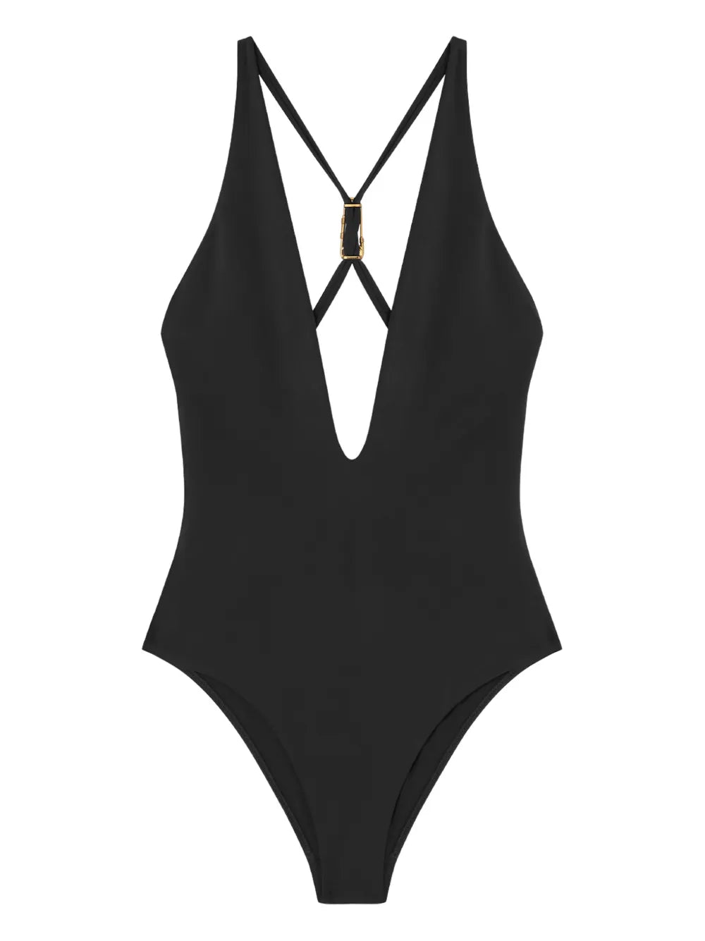 Black Safety Pin V Neck Criss Cross Strap Swimsuit