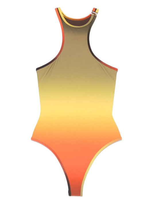 The Attico Ombre Effect Racerback Swimsuit Green Clasp Fastening