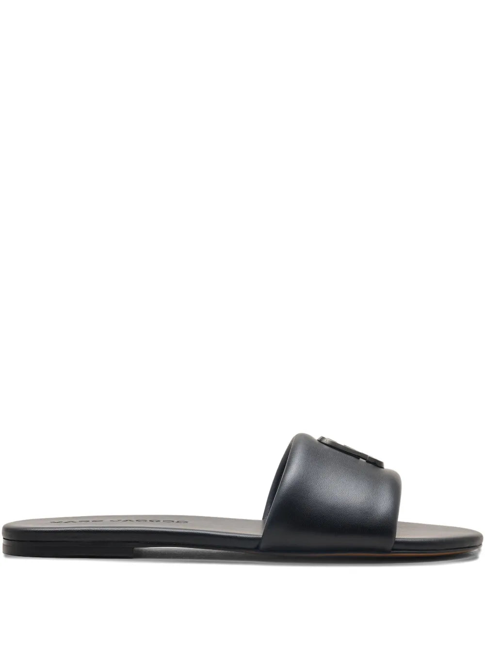 Marc Jacobs The Snapshot Black Leather Slides With Logo Plaque Design