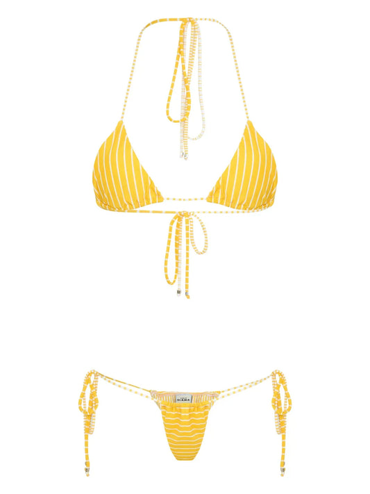 Amir Slama Yellow Striped Bikini Set Elastane Polyamide Beachwear
