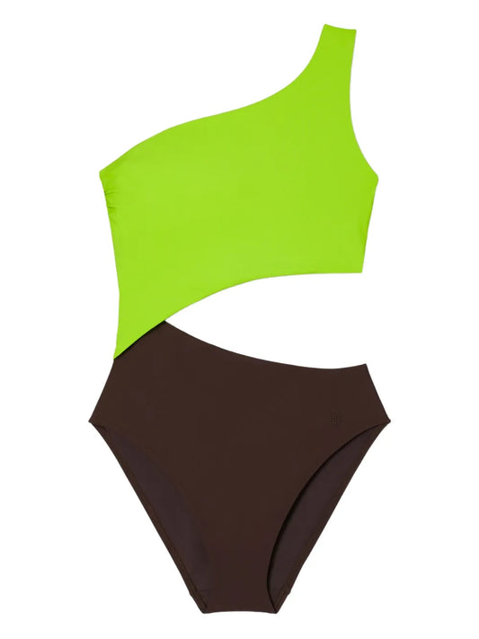 Tory Burch Asymmetric One Shoulder High Leg Cut Out Swimsuit